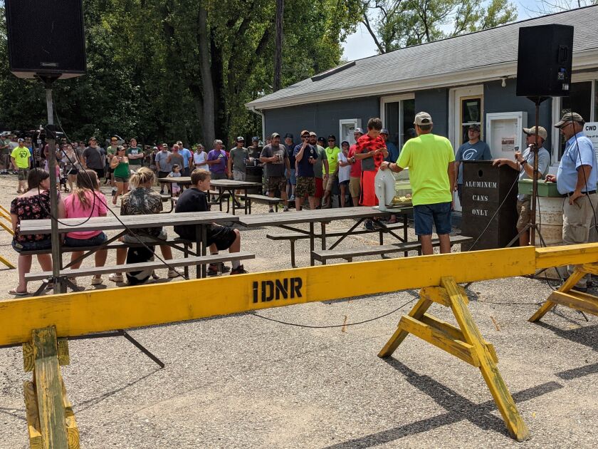 Among the activities that returned during the pandemic in 2021 were waterfowl blind draws, the biggest social event in Illinois outdoors; here is the crowd for the draw at Marshall State Fish and Wildlife Area. Credit: Dale Bowman