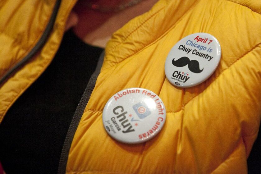 Supporters of mayoral candidate Jesus “Chuy” Garcia gathered at Alhambra Palace Restaurant on Tuesday night. | Ashlee Rezin/for Sun-Times Media
