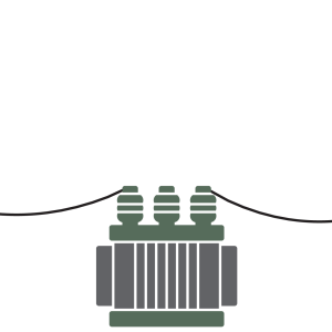 An illustration of a large electrical transformer with cables stretching past the left and right edges of the image, similar to that in the gallery’s second image.