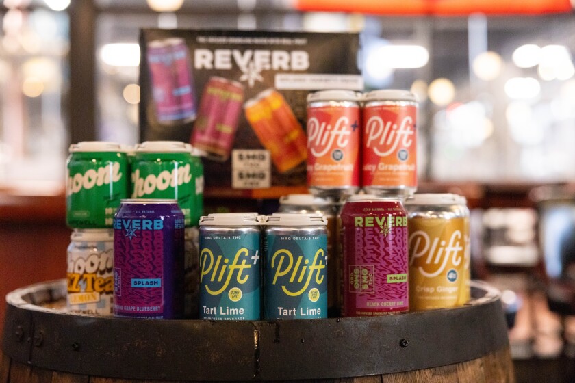 Hemp beverages like these displayed last month at Revolution Brewing in Avondale are allowed under Ald. Marty Quinn's proposed ban.