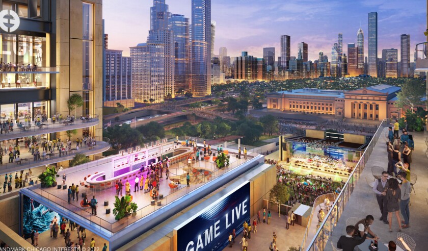 Stadium developer Bob Dunn advising Lori Lightfoot offers domed Soldier Field renovation plan with Bears in new commercial area A view of the concert stage that may have been adjacent to Soldier Field.