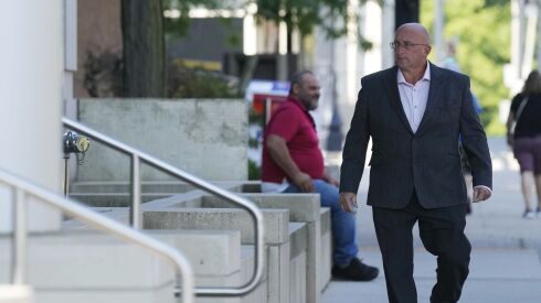 Robert E. Crimo Jr., arrives for an appearance at the Lake County Courthouse, Monday, Aug. 28, 2023, in Waukegan, Ill. A judge on Monday refused to dismiss the case against Crimo Jr. who helped his son obtain a gun license three years before authorities say the younger man fatally shot seven people at a 2022 Fourth of July parade in suburban Chicago.