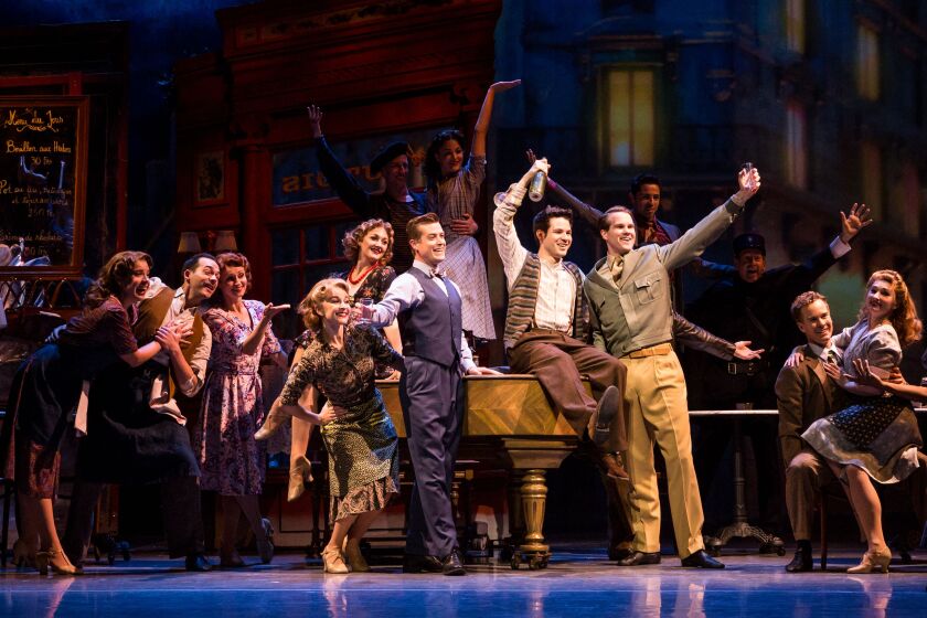 Nick Spangler (center, from left), Etai Benson and McGee Maddox in “An American in Paris.” | Matthew Murphy