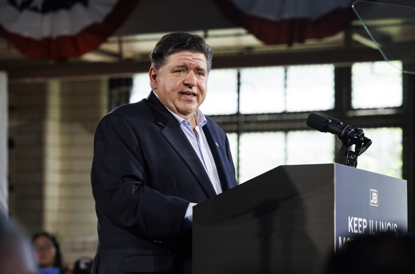 Gov. JB Pritzker speaks at a campaign rally June 26, 2025.