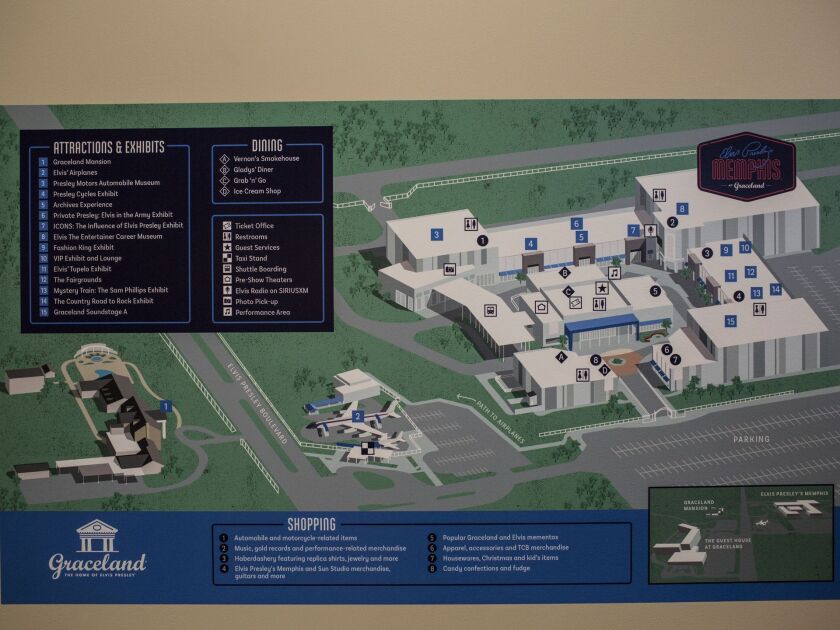 The new complex is 200,000 square feet of new exhibits, museums and performance space behind Graceland Plaza, the longtime hub of mansion tours. (Brad Vest/The Commercial Appeal