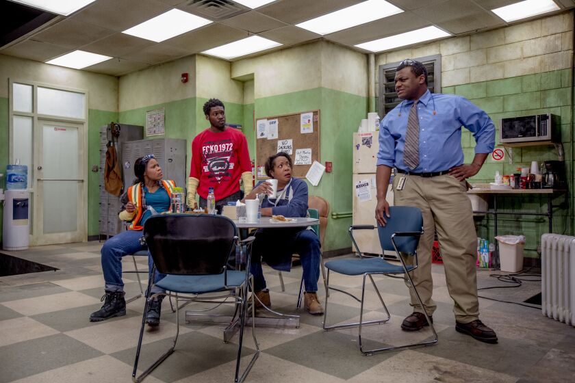 AnJi White (from left), Bernard Gilbert, Jacqueline Williams and Kelvin Roston Jr. in “Skeleton Crew” at Northlight Theatre. | Charles Osgood Photography