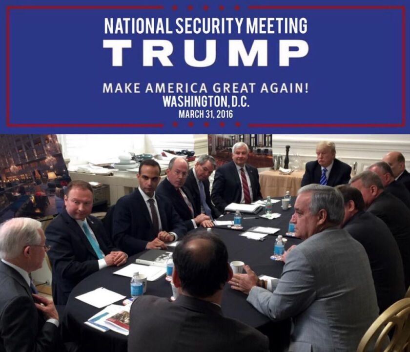 George Papadopoulos, third from left, with Donald Trump in a March 2016 Instagram photo from the Trump campaign. | Instagram