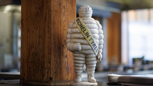 A Michelin Man statue that was gifted to John Shields and Karen Urie Shields is on display at Smyth.