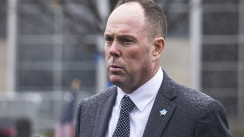 Ald. Matt O'Shea (19th) speaks to reporters after the funeral for Chicago Police Officer Enrique Martinez at St. Rita of Cascia Shrine Chapel in November 2024. Martinez, 26, who was on the force for nearly three years, was fatally shot Nov. 4 during a traffic stop in the Chatham neighborhood.