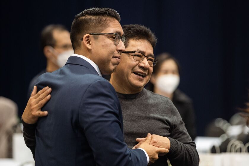 Eddy Aguilar (left), a UIC medical student, with his father Jose after finding out he he’s been accepted into a residency program for child neurology at Cincinnati Children’s Hospital Medical Center.
