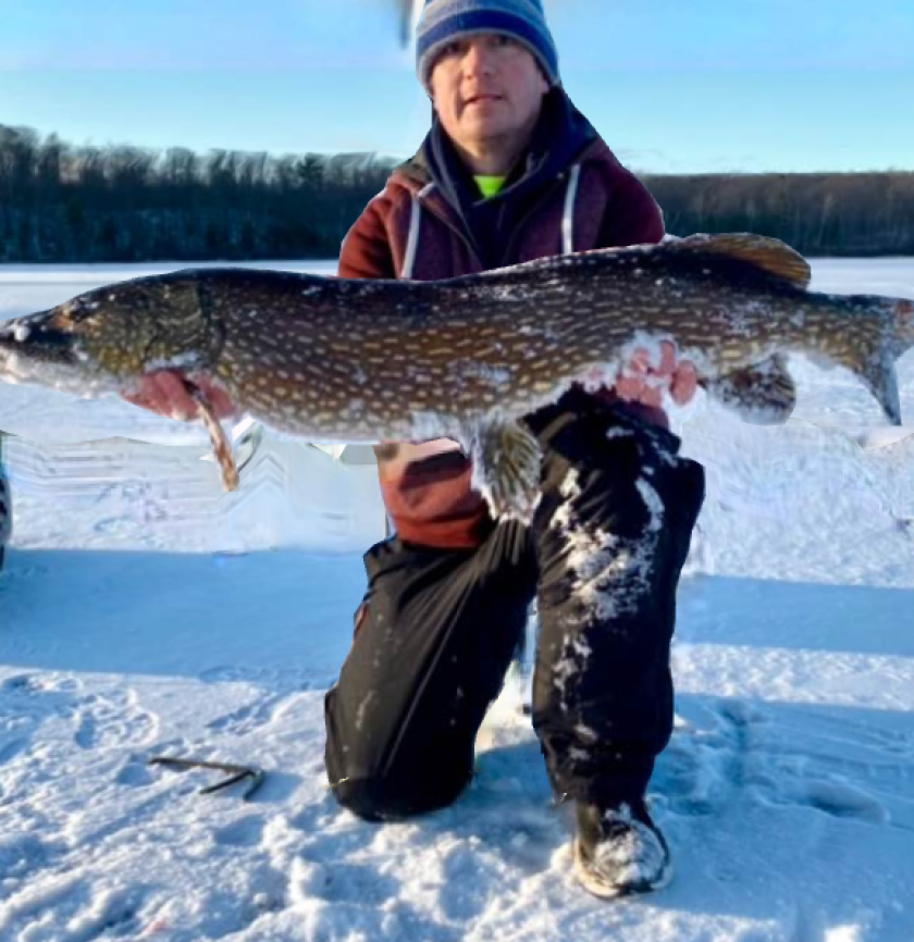 Jeff Walz with a 38.5-inch northern pike caught on a Northwoods lake during Kurt’s Island Sport Shop’s Ice Fishing Extravaganza over the weekend. Provided photo