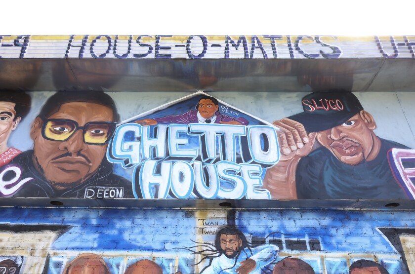 The mural shows faces of DJs who spun the music for the dancing, like Slugo, Deeon and Spin.