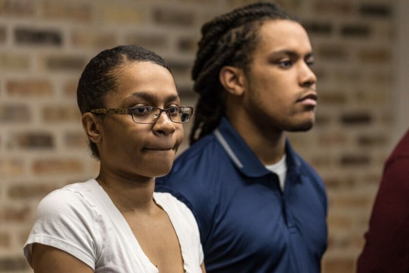 Nevest Coleman’s children, Chanequa and Nicholas, attended the press conference on Thursday, Feb. 8, 2018 where it was announced Coleman and his representation would be suing for wrongful imprisonment. | Erin Brown/Sun-Times