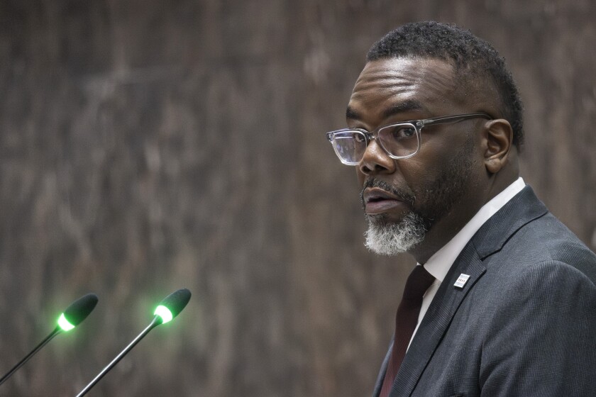 Mayor Brandon Johnson presides over a Chicago City Council meeting at City Hall, Wednesday, Dec. 10, 2025.