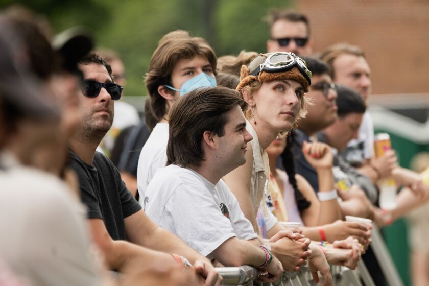Festival goers listen to Hyd on the second day of Pitchfork Music Festival.