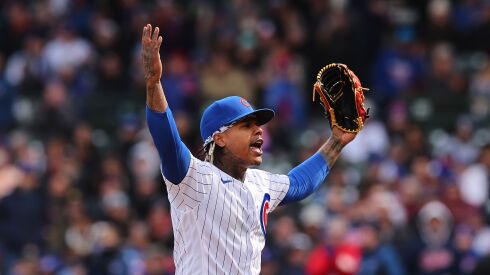 Cubs Opening Day starter Marcus Stroman celebrates after retiring the side in the sixth inning on March 30 at Wrigley Field.