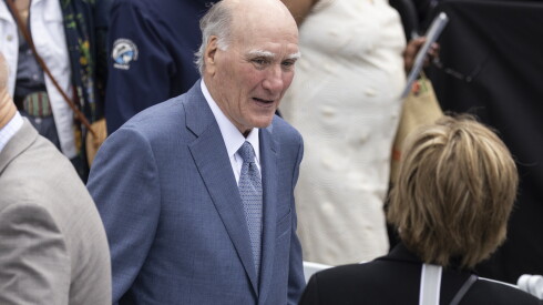 Former U.S. Secretary of Commerce Bill Daley chats with supporters before the start of the Obama Presidential Center Grand Opening Ceremony on the South Side, Thursday, June 18, 2026.
