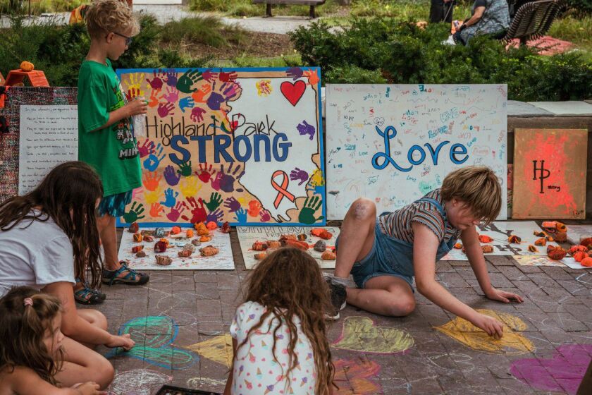 A photo of the art-based memorial and gathering place that sprang up near the site of last year’s Highland Park Fourth of July parade mass shooting. That inspired filmmaker Jon Siskel to tell the story of his hometown while also tying it to mass shootings that plague the United States.