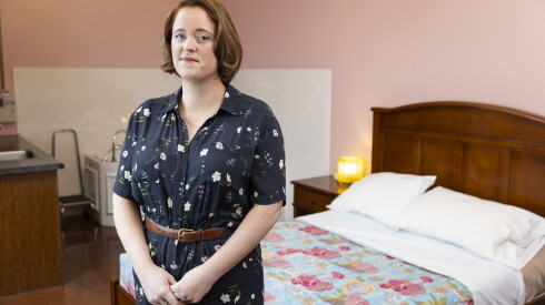 Meghan Nolan, director of reproductive services at Perinatal Child Health Care Coordination, poses for a portrait in one of the birthing rooms at PCC Community Wellness Center in Chicago.