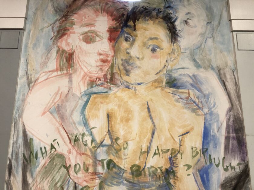 Part of Irene Siegel’s mural, completed in 1985 following an uproar by people who thought the artwork was too graffiti-like.