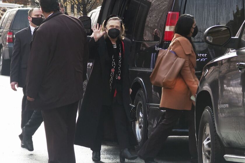Hillary Clinton arrives for the funeral of pioneering Black actor Cicely Tyson on Tuesday.