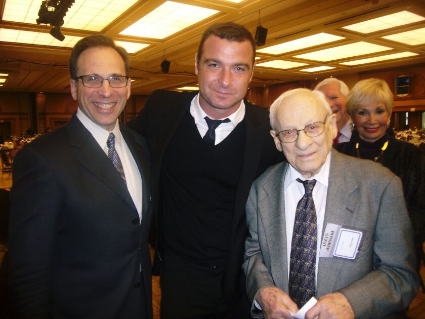 WWII partisan fighter Leon Figa (right) with his son Stewart Figa, left, and actor Liev Schrieber, who portrayed a member of the resistance in the 2008 film “Defiance.” | Supplied photo