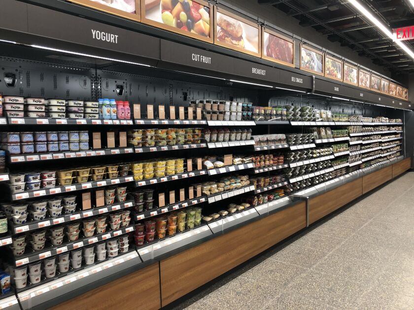 Breakfast and lunch options, ranging from yogurt and fruit to sandwiches and salads, feature items from Amazon’s chefs as well as items from local companies. | Jane Recker/Sun-Times