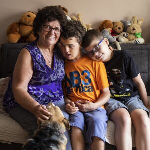 (From left) Danuta Kalinowska poses for a portrait with her grandsons, Dorian Stepniewski and Oliwer “Oli” Kluzik at the family’s Northwest Side home