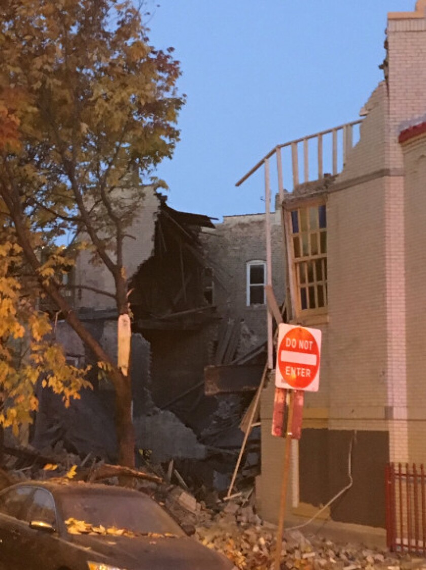 A wall collapsed at a vacant Wicker Park church Monday morning. | Chicago Fire Department