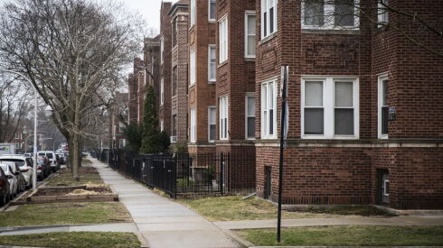 A row of apartment buildings in Chicago.