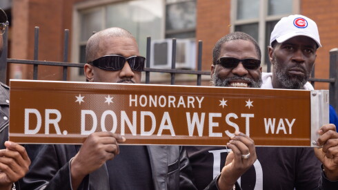 Ye, formerly known as Kanye West, attends a street sign dedication ceremony in honor of his mother, Dr. Donda West, in South Shore.