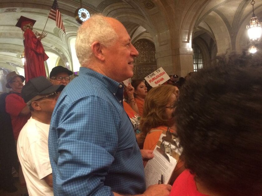 Former Gov. Pat Quinn joined Chicago teachers for the City Hall protest. | Stefano Esposito/Sun-Times