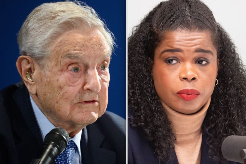 George Soros, left; Cook County State’s Attorney Kim Foxx, right. File Photos.