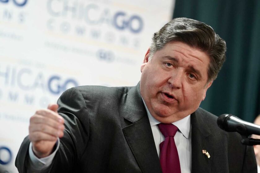 Gov. J.B. Pritzker speaks at a Chicago news conference on Thursday.