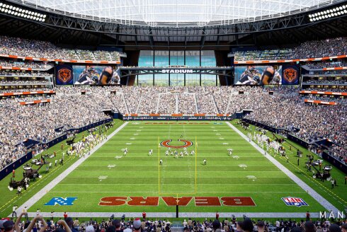 Renderings of the proposed Bears stadium in Arlington Heights.