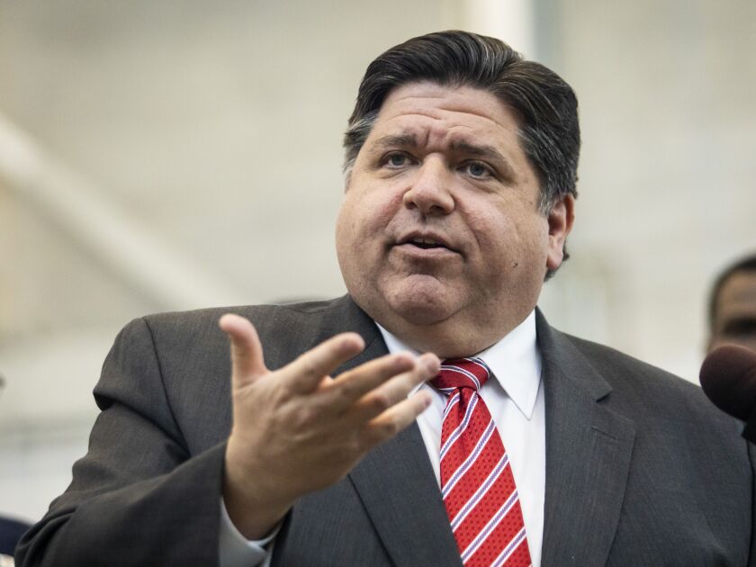 Gov. J.B. Pritzker speaks during a press conference in December. File Photo.