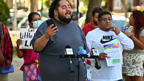 Leonardo Quintero, 12th District Council speaks during a press conference in Chicago's Little Village neighborhood on October 8, 2026.