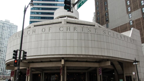 Outside Seventeenth Church of Christ, Scientist at 55 E. Wacker Drive
