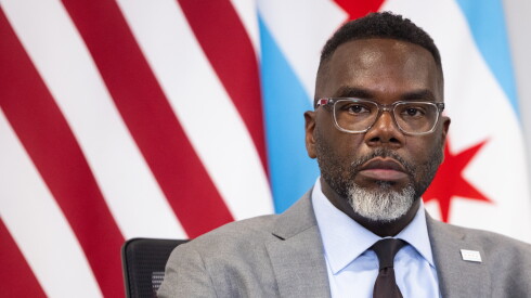 Mayor Brandon Johnson holds a press briefing at City Hall in the Loop, Tuesday, Aug. 4, 2026.