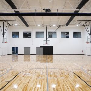 A basketball court at the North Austin Center, a community center and sports complex from the Chicago Fire Foundation and others in the West Side neighborhood that opened Thursday.