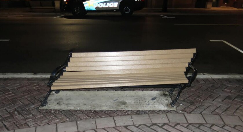 The bench Florek crashed into and damaged Jan. 11 in the first block of East Burlington. | Riverside police