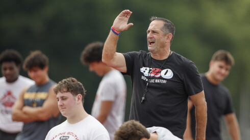 Maine South coach Dave Inserra during the first football practice of the season.