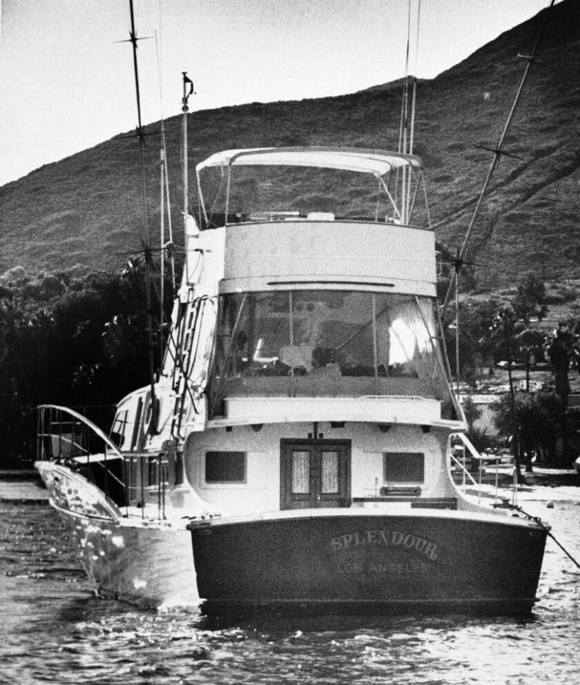 This Nov. 29, 1981 file photo, the 55-foot yacht “Splendour,” belonging to actor Robert Wagner and his wife, actress Natalie Wood, sits in the waters at Avalon, Calif., on Santa Catalina Island, near where rescuers found the body of Wood, an apparent drow