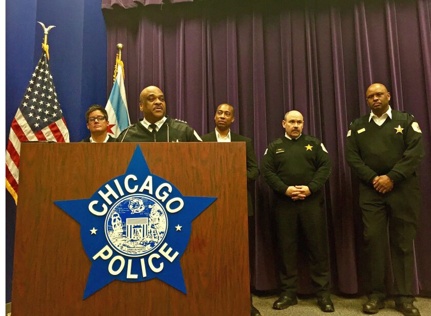 Chicago Police Supt. Eddie Johnson discusses the slaying of four people in South Shore. The man charged in that shooting lost his own father to a fatal shooting the day before, police said. | Sam Charles/Sun-Times