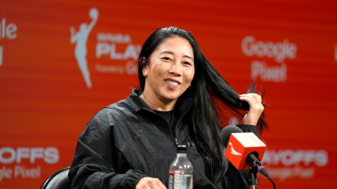 Golden State Valkyries head coach Natalie Nakase speaks to the media before Game 1 of the WNBA semifinals against the Las Vegas Aces in San Francisco on Sunday, Oct. 4, 2026.