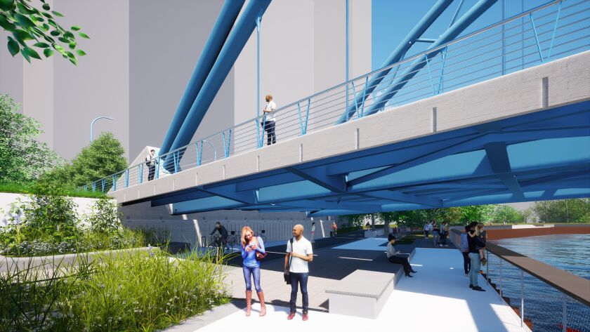 An architectural rendering of the Dominick Bridge in the Lincoln Yards project.