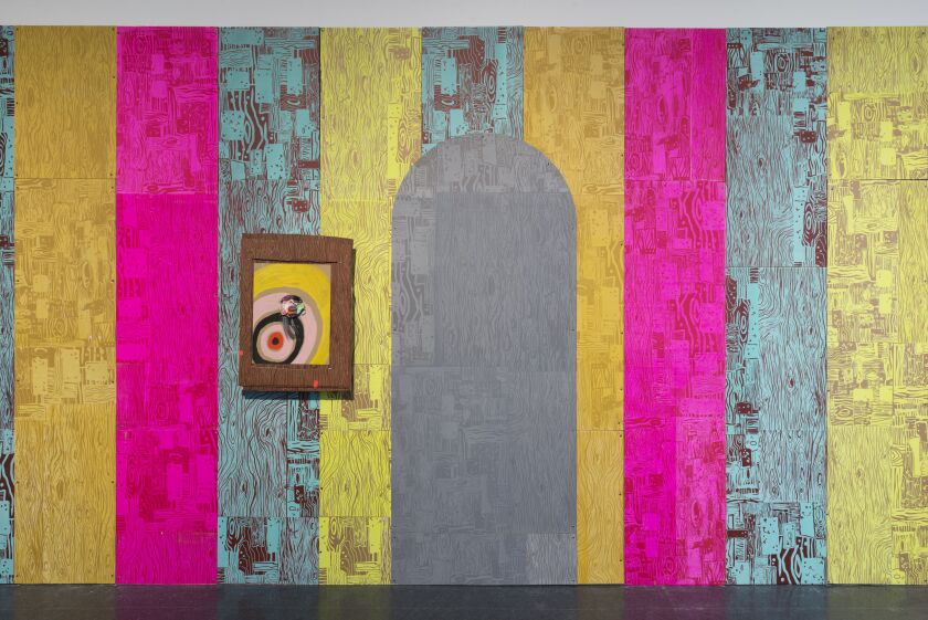 Installation view of ‘Trophy, brown,’ 2011, by Aaron Curry and Richard Hawkins. | ‘West By Midwest,’ Museum of Contemporary Art, Chicago