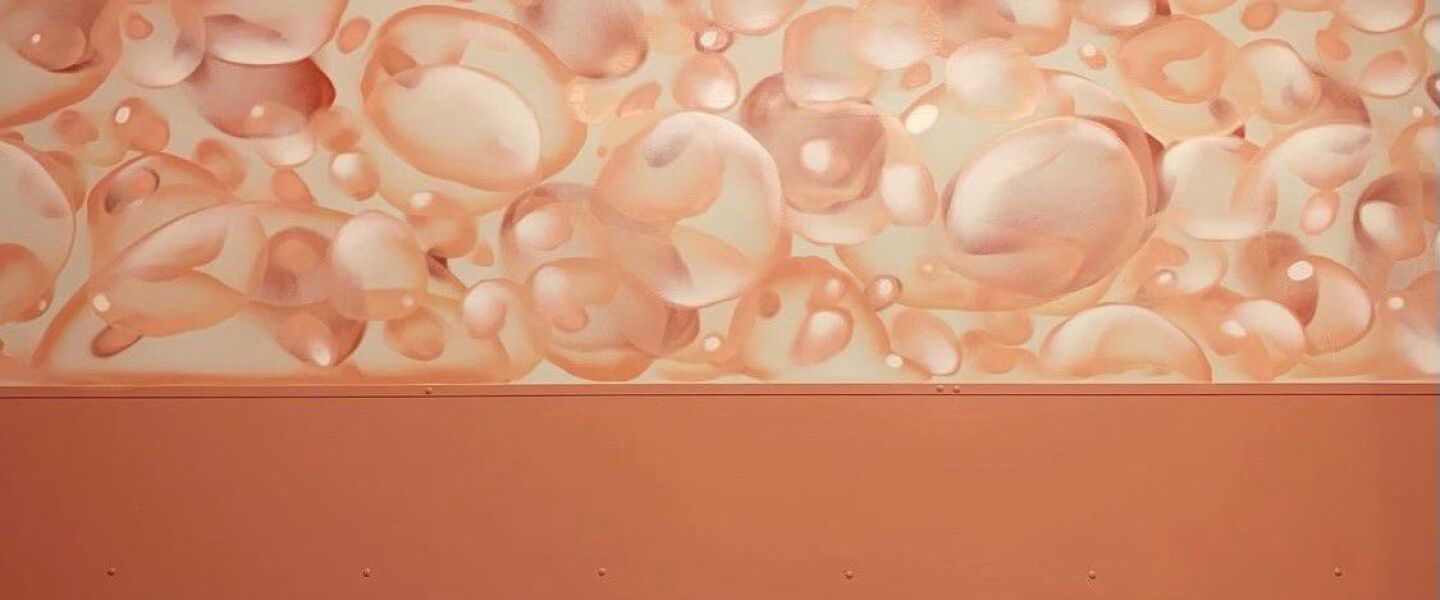 Won Kim painted an interior wall at the West Town hair salon with bubbles.