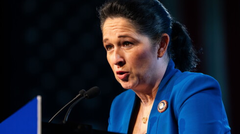 Illinois State Comptroller Susana Mendoza, who is running for mayor of Chicago, speaks during the Illinois Democratic County Chairs’ brunch at the Bank of Springfield Center in Springfield, Ill., Wednesday, Aug. 19, 2026.