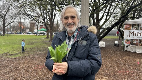 Bob Benenson poses with ramps that he purchased at Green City Market Lincoln Park on Saturday, April 4, 2026. The wild leeks sold out within the first hour.